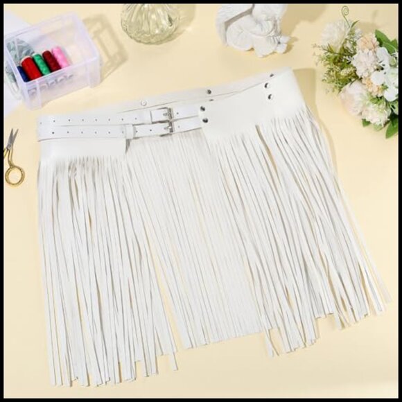 PU Leather Wide Tassel Waist Belt Adjustable Fringe Skirt Belt main image 5